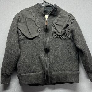 Orvis Jacket Kids XL Gray Wool Bomber Full Zip Knit Lined Winter Ribbed Trim